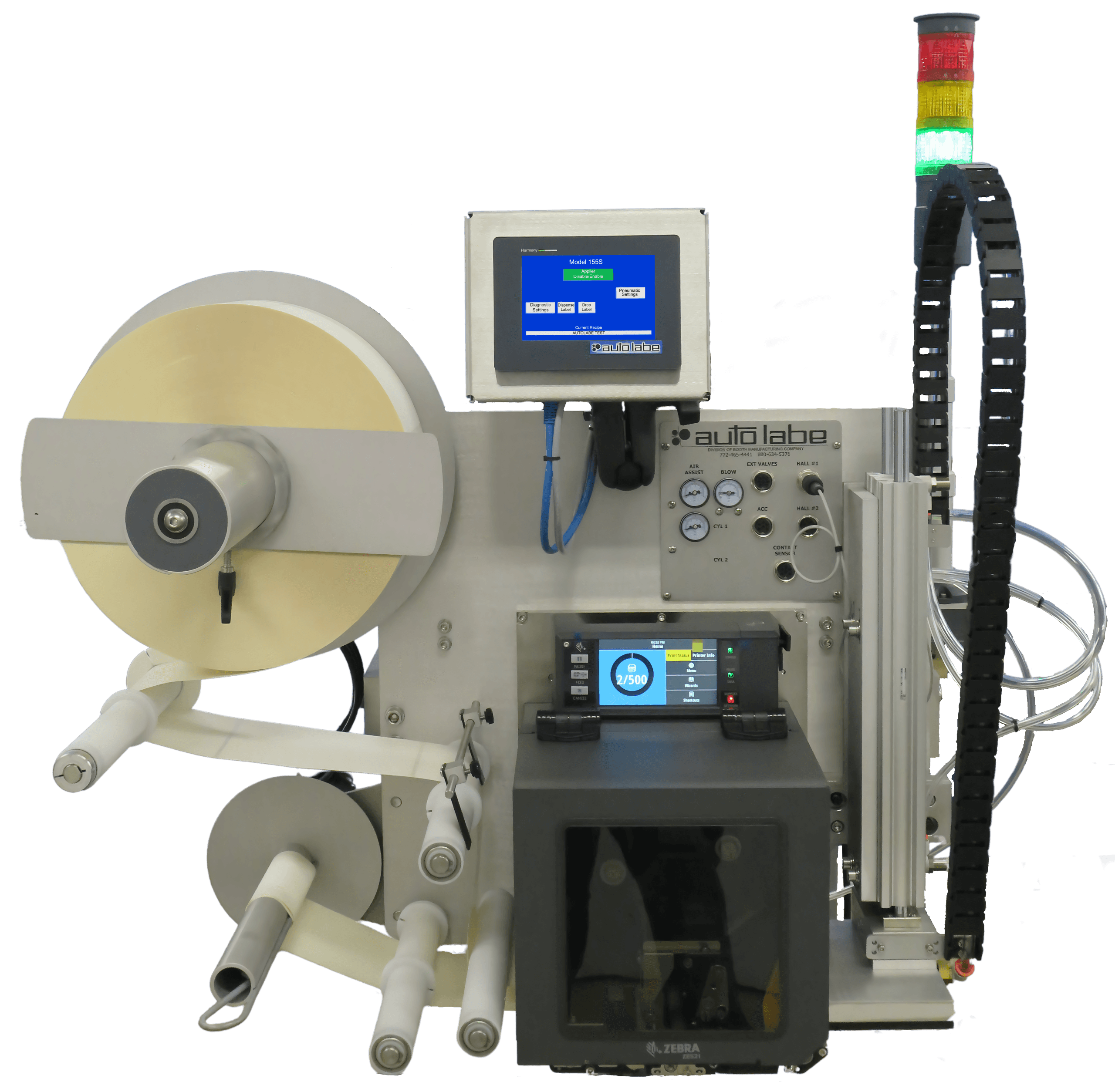 Model 155 Rev 2 pressure sensitive label applicator for automated product labeling
