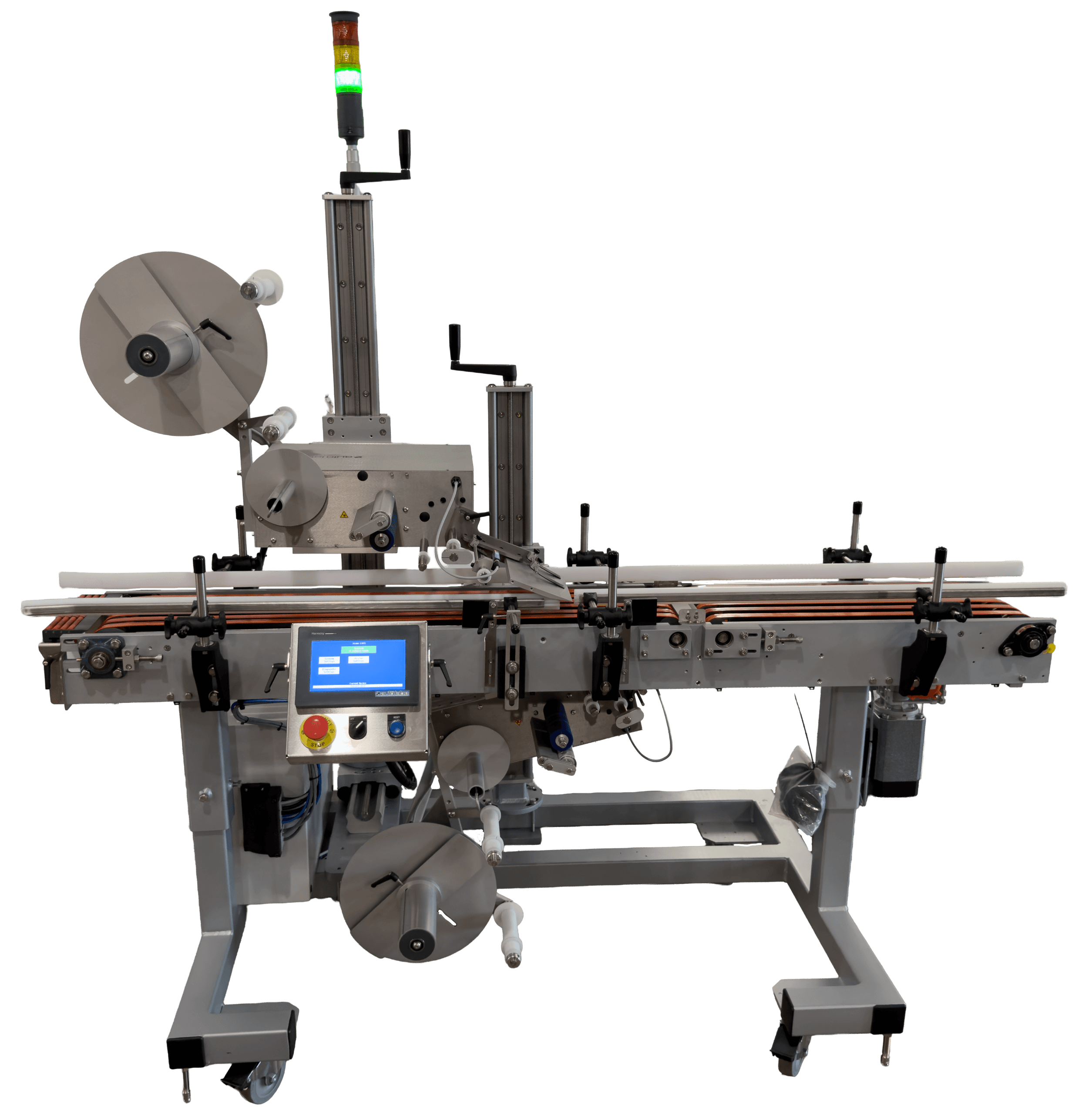 Auto Labe 630S top and bottom labeling system with two Model 110S label applicators